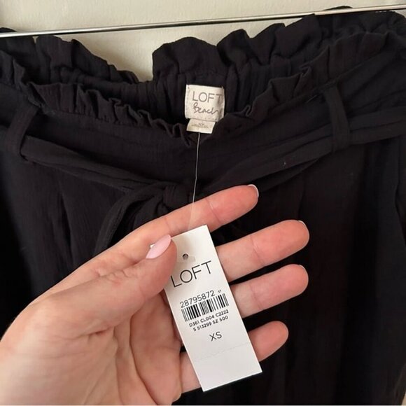 NWT Loft Beach Black Flowy Cropped Wide Leg Side Tie Pants Women’s Size XS - Picture 4 of 7